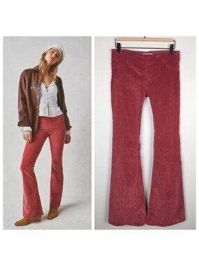 Free People We The Free Penny Pull On Corduroy Flare Pants Red Pink Size 27